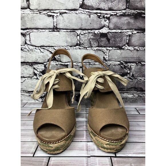 Tory Burch Taupe Canvas Textile Green Tan Espadrilles Wedge Women Sz 10M US/41EU - Picture 12 of 15